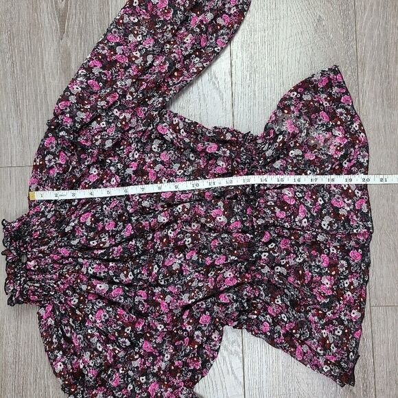 Zara Black & Pink Floral Mock Neck Peplum Blouse XS - Picture 15 of 16